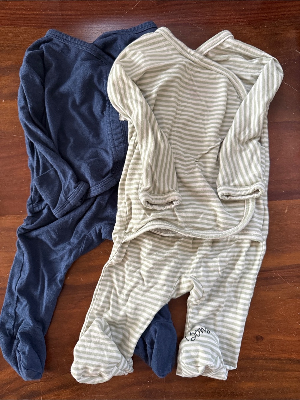 Bonsie Baby 0-3 Striped Cream and Navy Kids Footie One-Piece - Soft Cotton